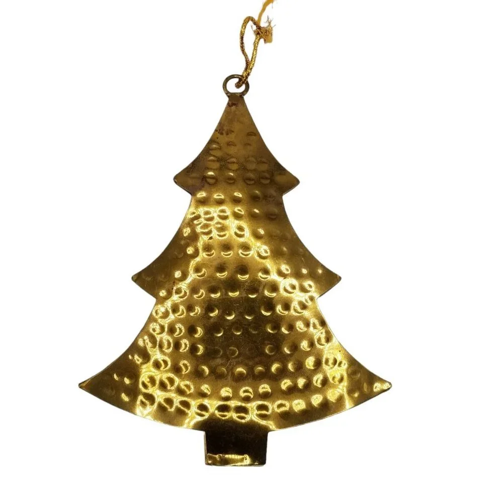 Vintage Christmas Ornament Metal Christmas Tree Gold Toned Dimpled Textured 5.5